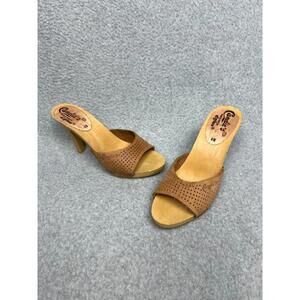 vintage Candie's made Italy For El Greco Leather high-heel slide 6 brown boho